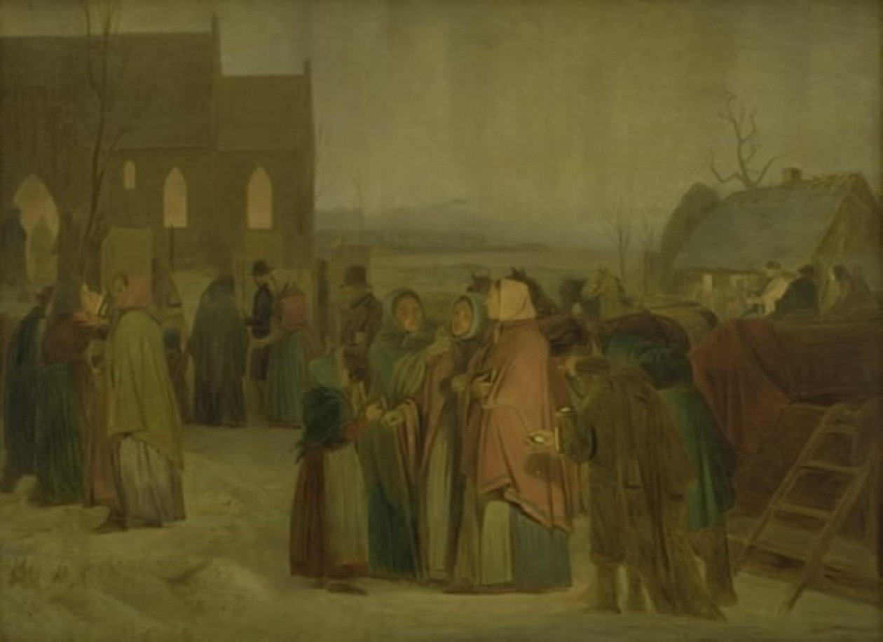 Bønder utenfor kirken en julemorgen av Jørgen V. Sonne