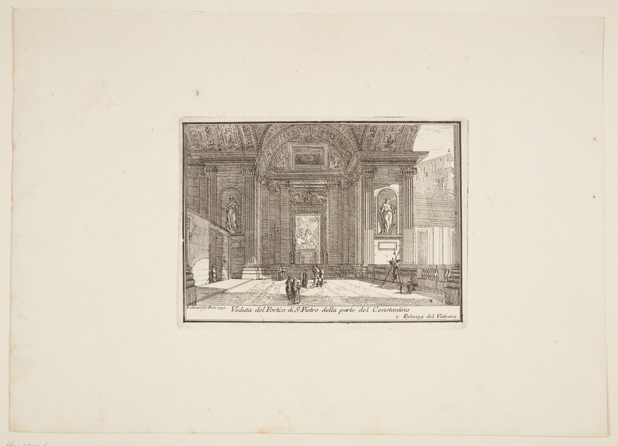 Utsikt over Portico of S. Pietro fra Constantino-siden. 1. Vatikanpalasset av Jérôme Charles Bellicard