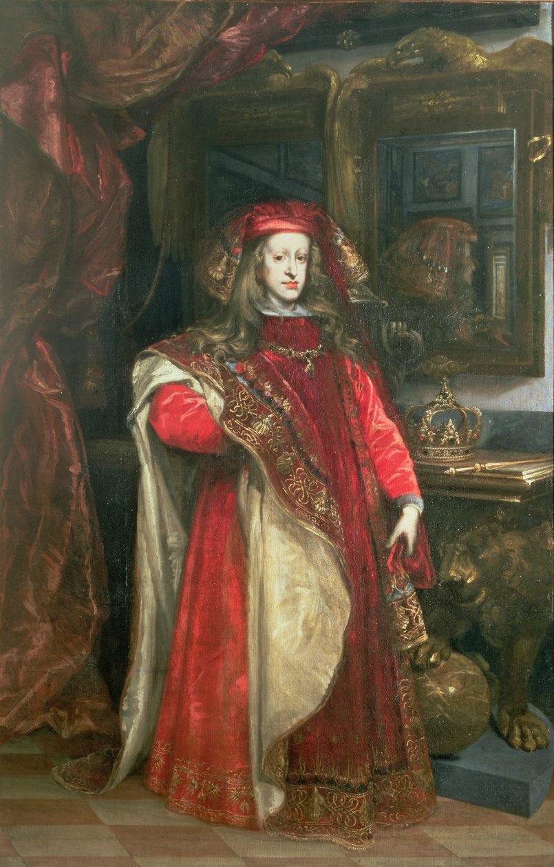 Kong Charles II av Spania (1661-1700) iført kappene til Ordenen av det gylne skinn av Juan Carreño de Miranda