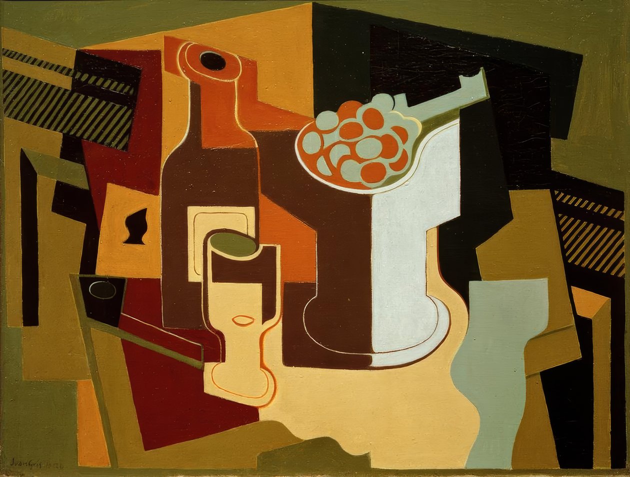 Flaske og fruktskål av Juan Gris