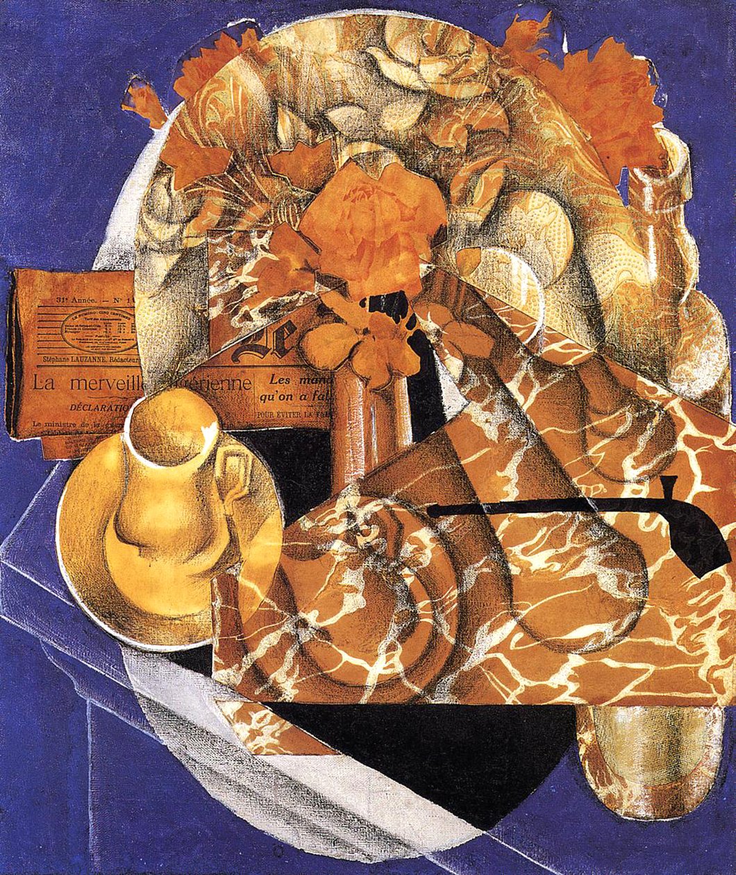 Stilleben med blomster, 1914 (olje, collage og blyant på lerret) av Juan Gris