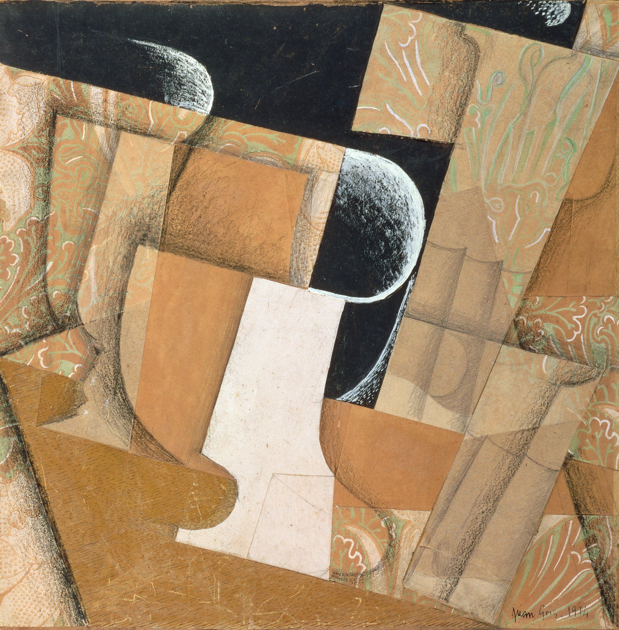 The Glass (collage, gouache og blyant på papir) av Juan Gris