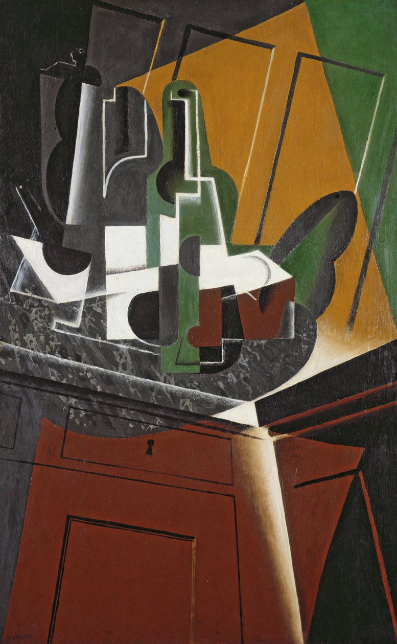 Skjenken, 1917 (olje på kryssfiner) av Juan Gris