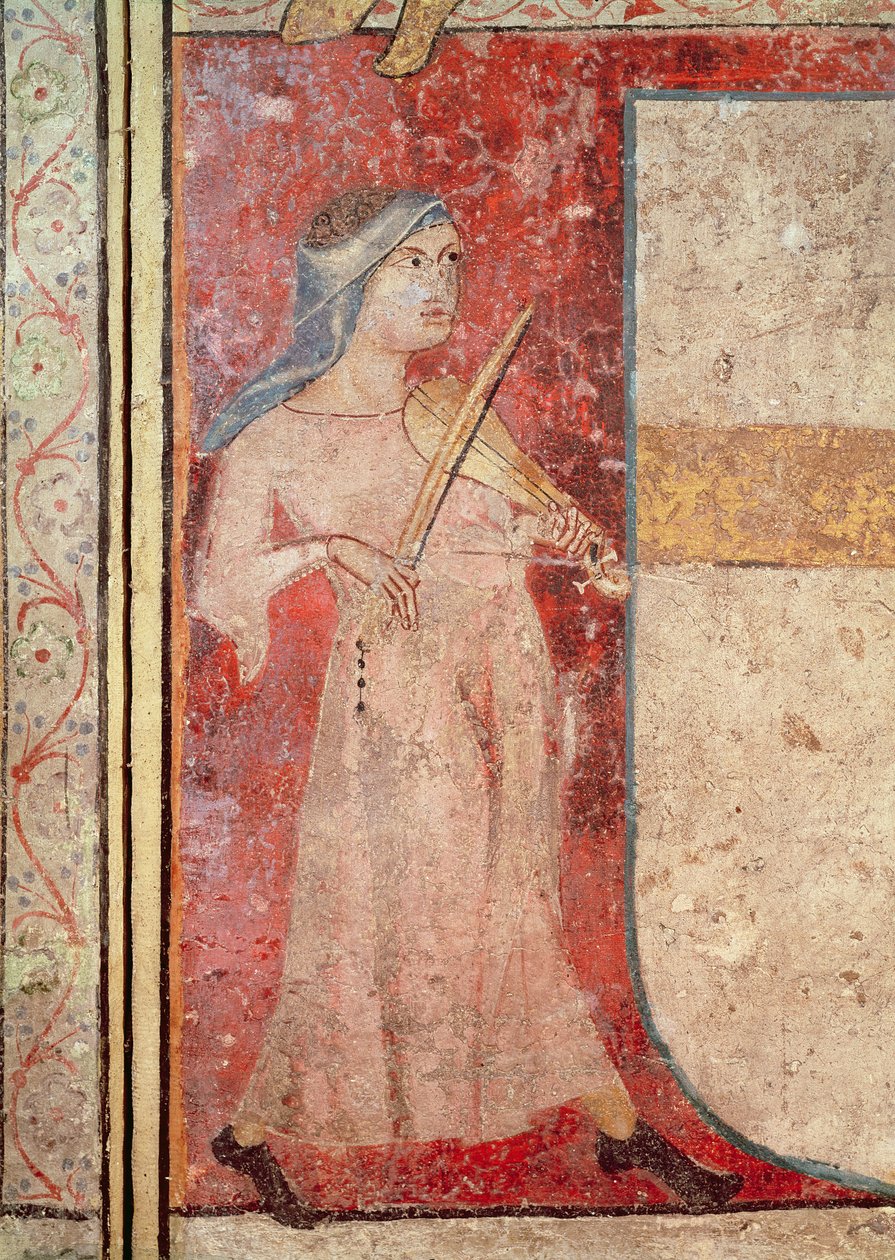 De kvinnelige hellige ved graven og oppstandelsen, detalj av rebec-spilleren, 1330 av Juan Oliver