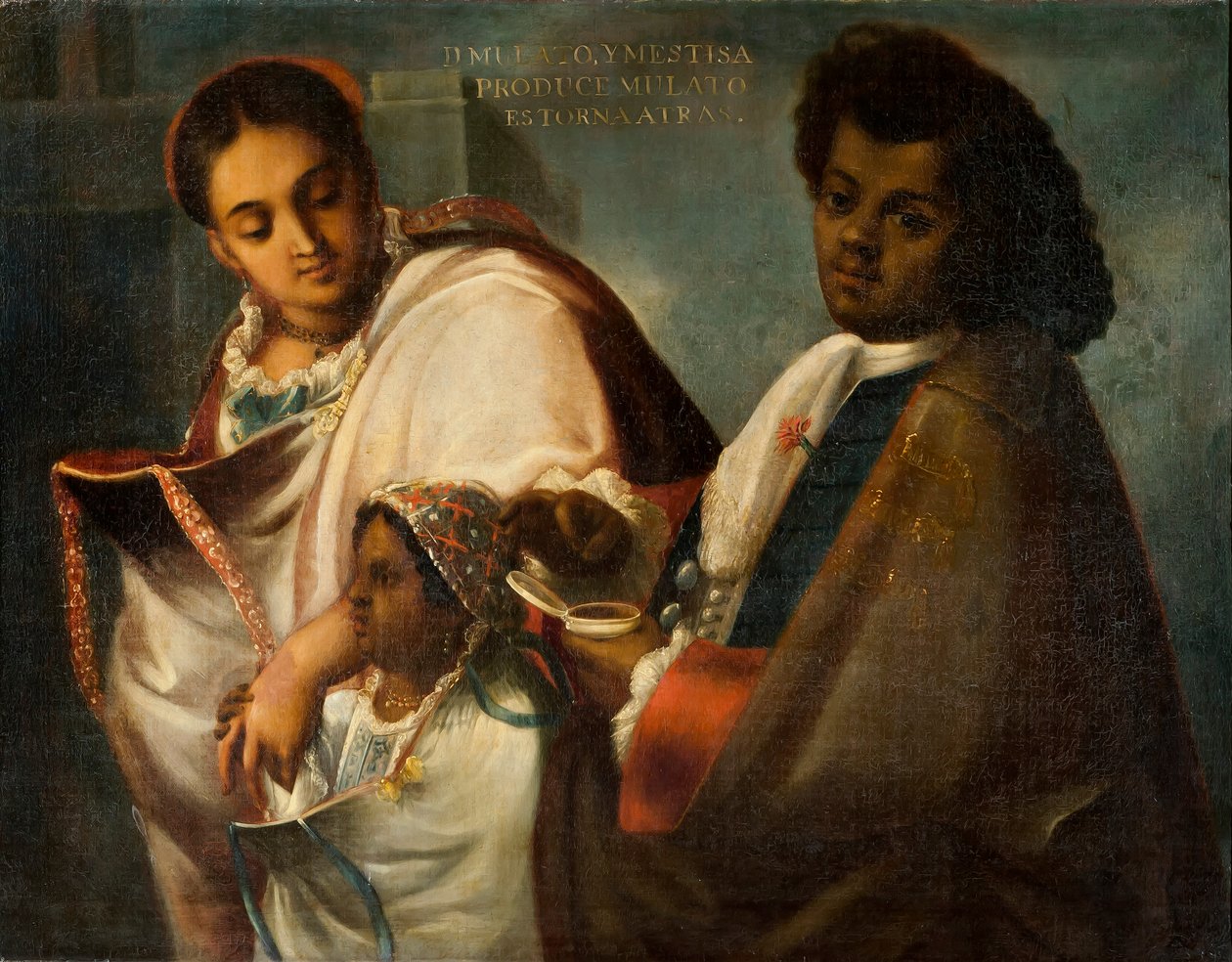 Mulatto og Mestiza produserer en Mulatto Return-Backwards, ca. 1715 av Juan Rodríguez Juárez