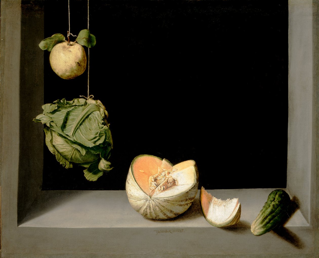 Kvede, kål, melon og agurk, ca. 1602 av Juan Sanchez Cotan