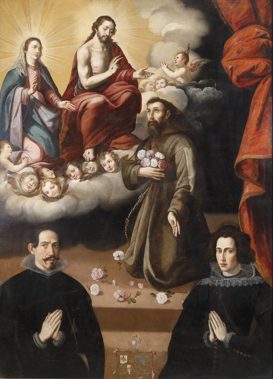 Madonna og barnet vises for St. Francis av Assisi av Juan del Castillo