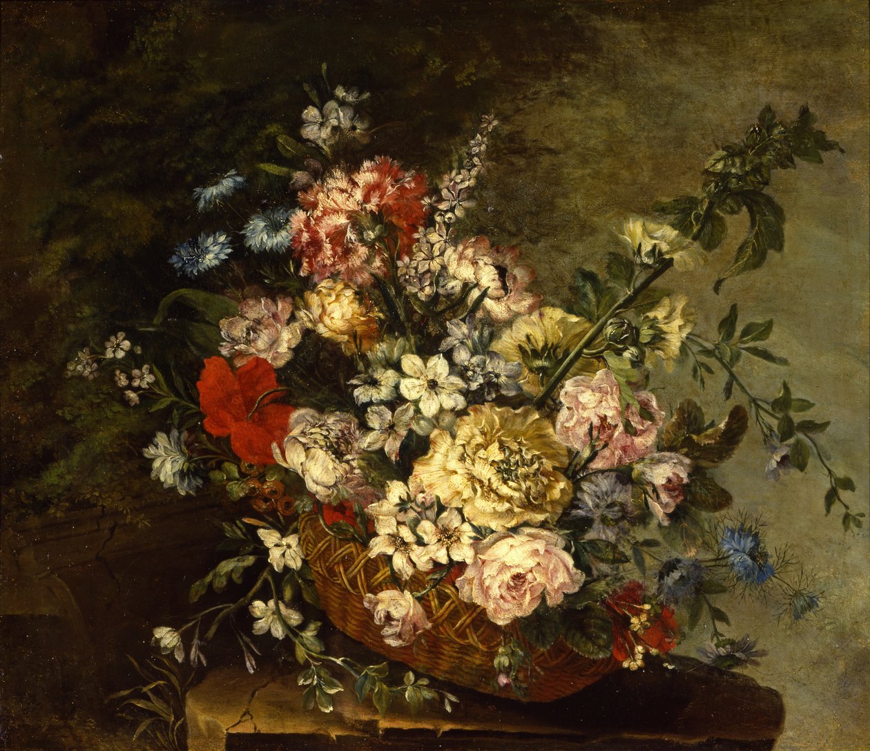Stilleben med blomster i en kurv, ca. 1780-1790 av Juan Bautista Romero