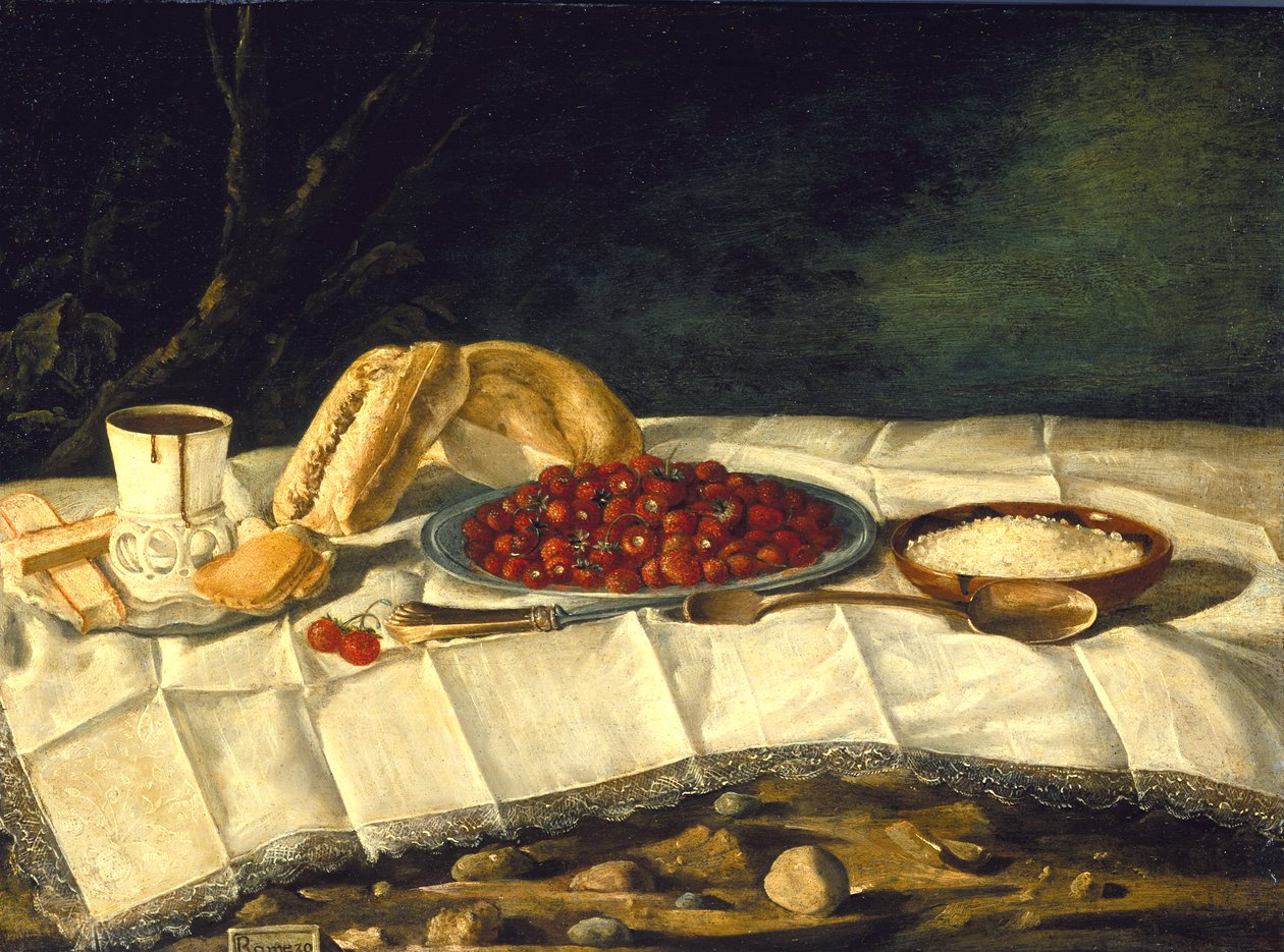 Stilleben med jordbær og sjokolade, ca. 1775-1790 av Juan Bautista Romero