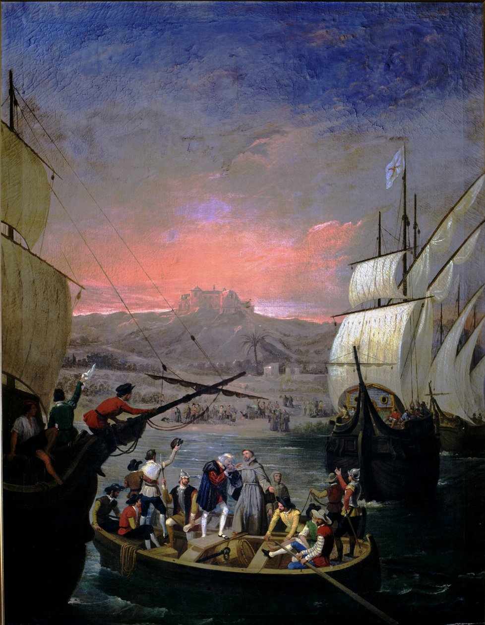 Fra 1492 Palos karaveller Santa Maria, Pinta og Nina (olje på lerret) av Juan Cabral Bejarano