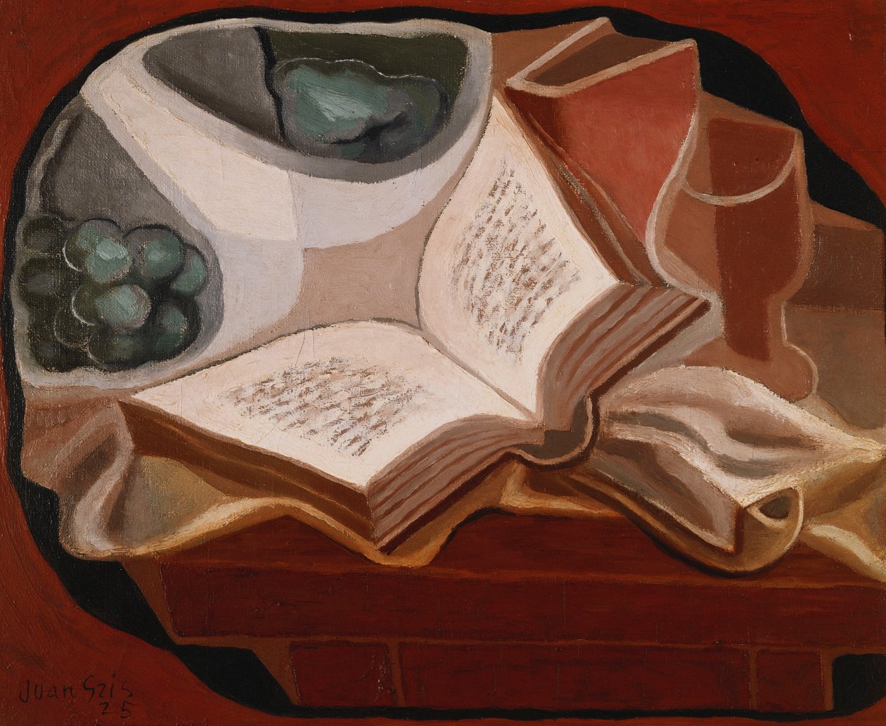 Bok og fruktskål; Bok og fruktskål, 1925 av Juan Gris