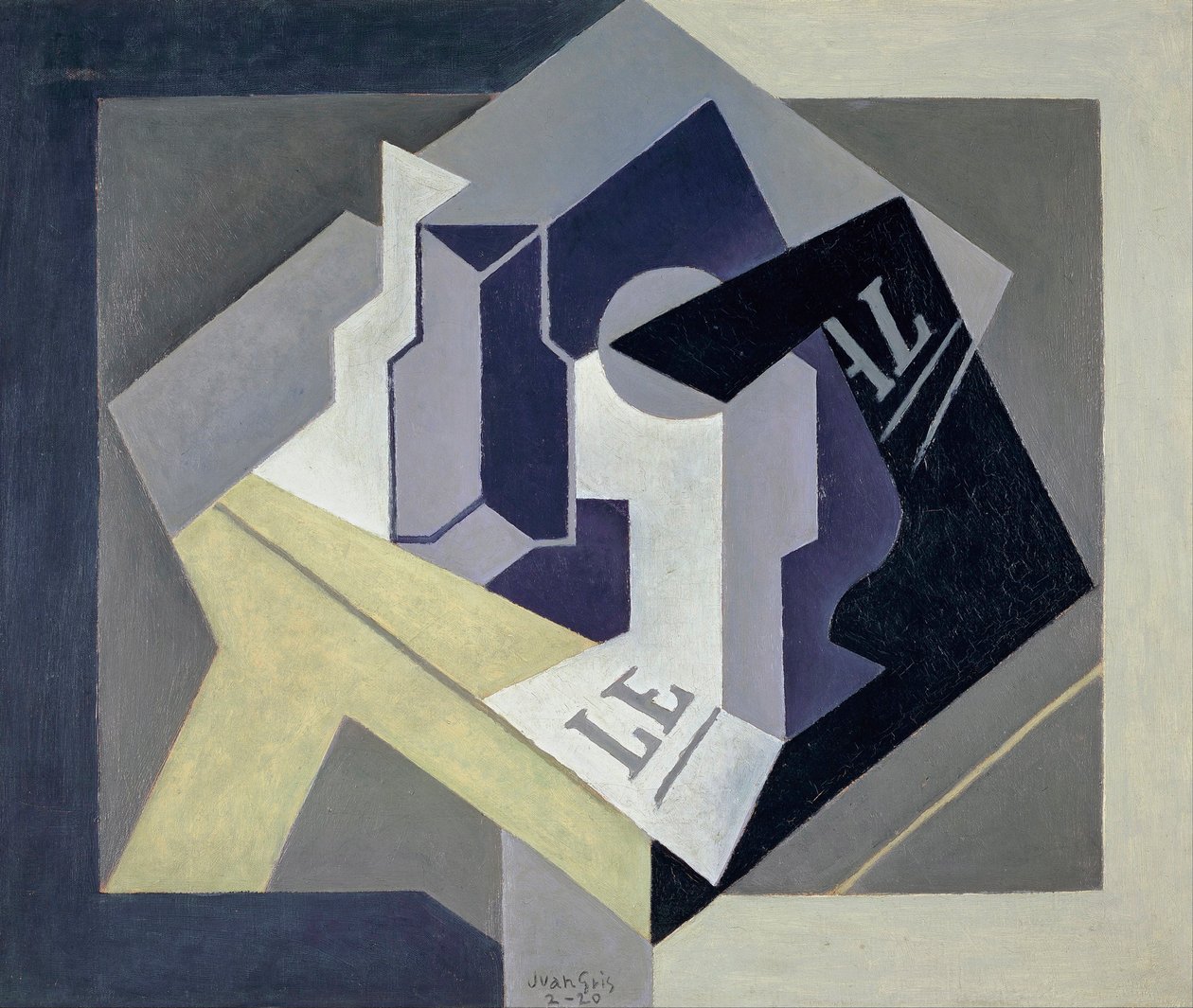 ""Coupe de fruit et journal"" (fruktskål og avis) Maleri av Juan Gris (1887-1927) - 1920 - Olje på lerret - Real Academia de Bellas Artes de San Fernando, Madrid av Juan Gris
