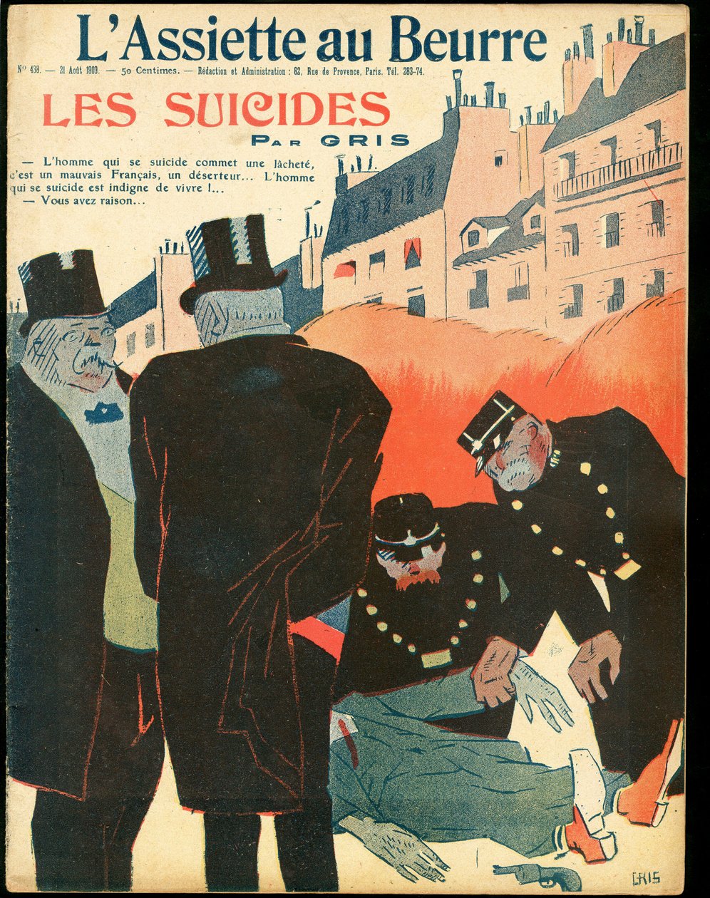 Omslag av "" L'Plate au beurre"", nummer 438, satirisk i farger av Juan Gris