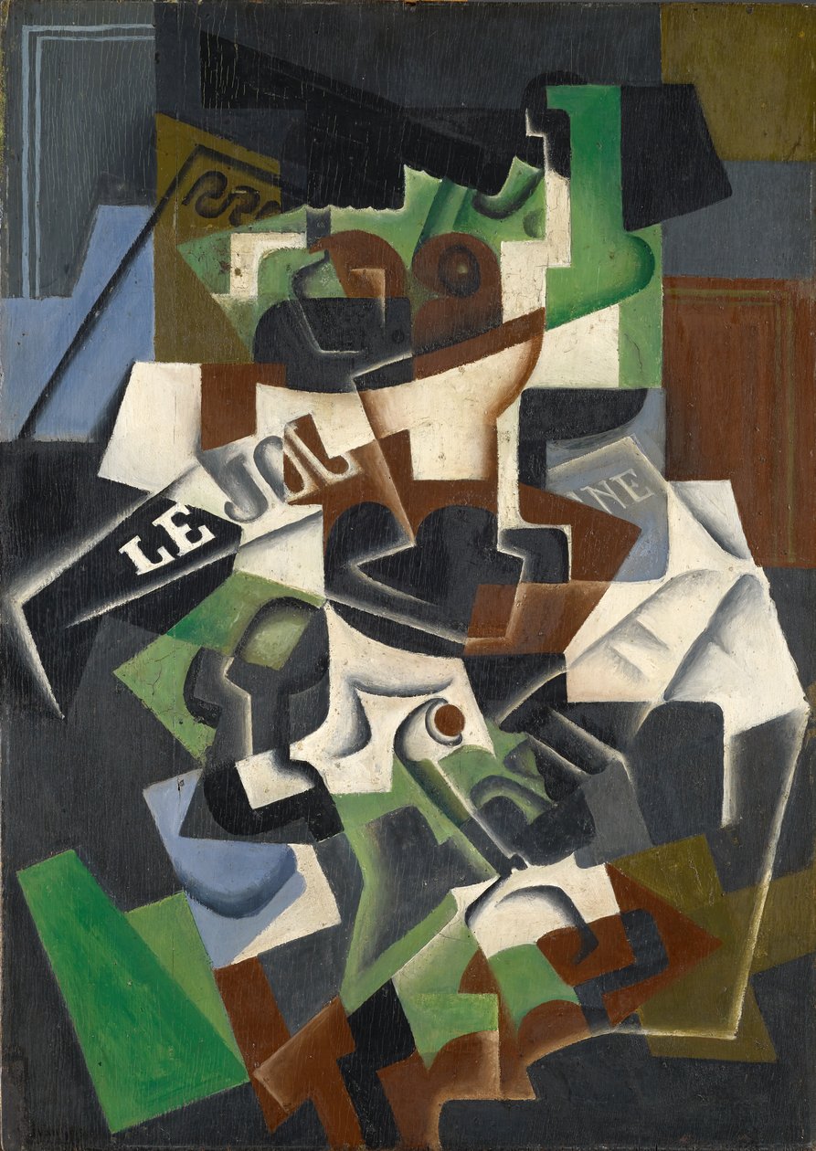 Fruktskål, pipe og journal av Juan Gris