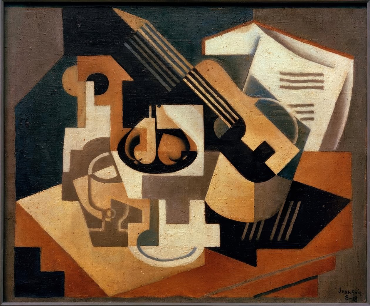 Gitar og skål med frukt av Juan Gris