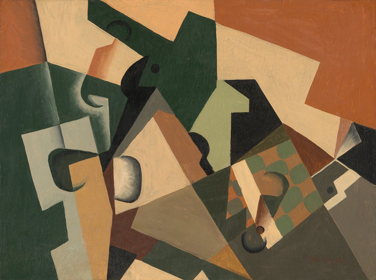 Glass og sjakkbrett, ca. 1917 (olje på tre) av Juan Gris