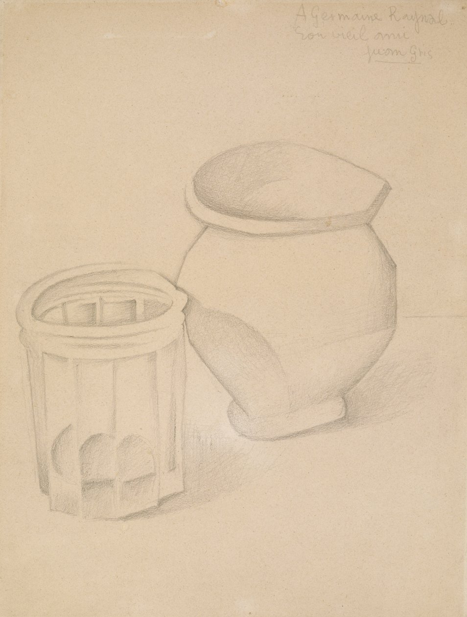 Glass og vase, ca. 1911 (grafitt på vevd papir) av Juan Gris