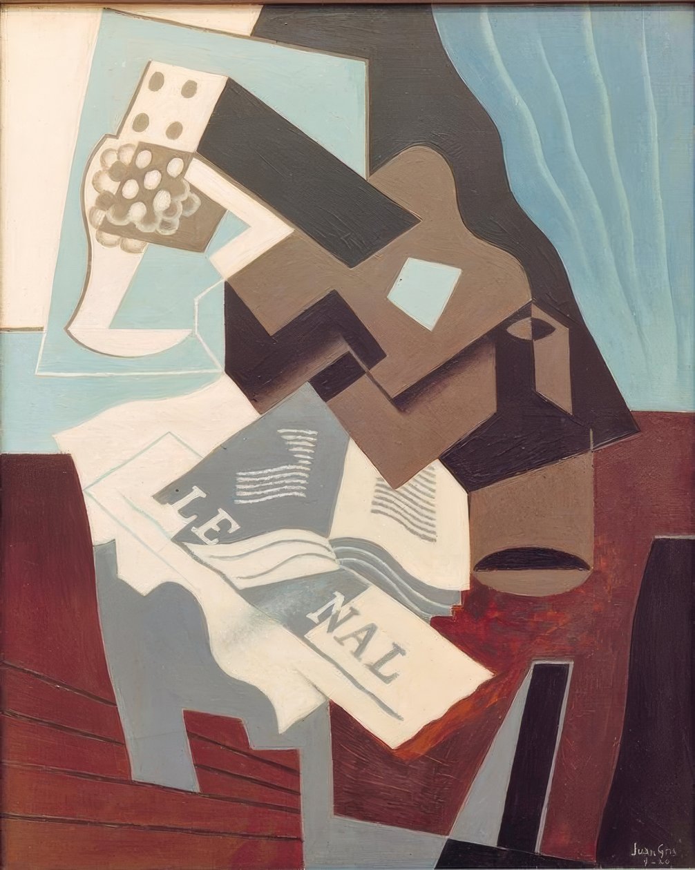 Gitar, bok og avis av Juan Gris