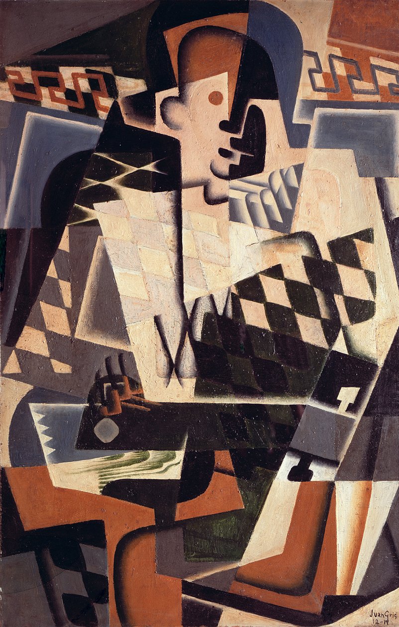 Harlekin med gitar, 1917 av Juan Gris