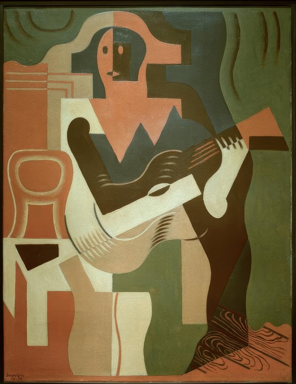 Sittende harlekin med gitar av Juan Gris
