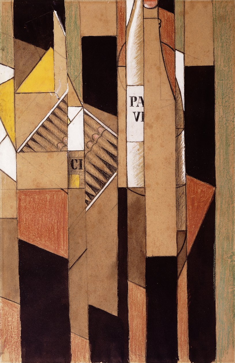 Stilleben med flaske og sigarer; Stilleben med flaske og sigarer, 1912 av Juan Gris