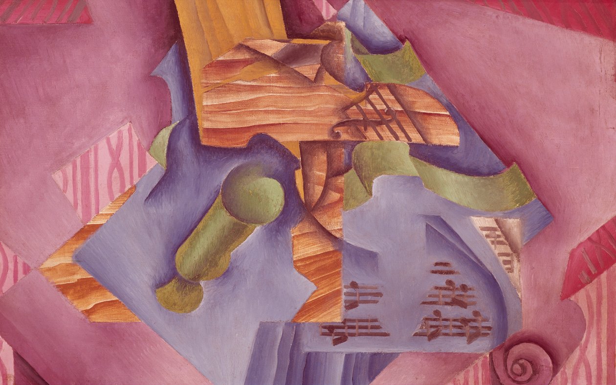 Stilleben med fiolin og glass av Juan Gris (1887-1927), olje på lerret, 46x73 cm av Juan Gris