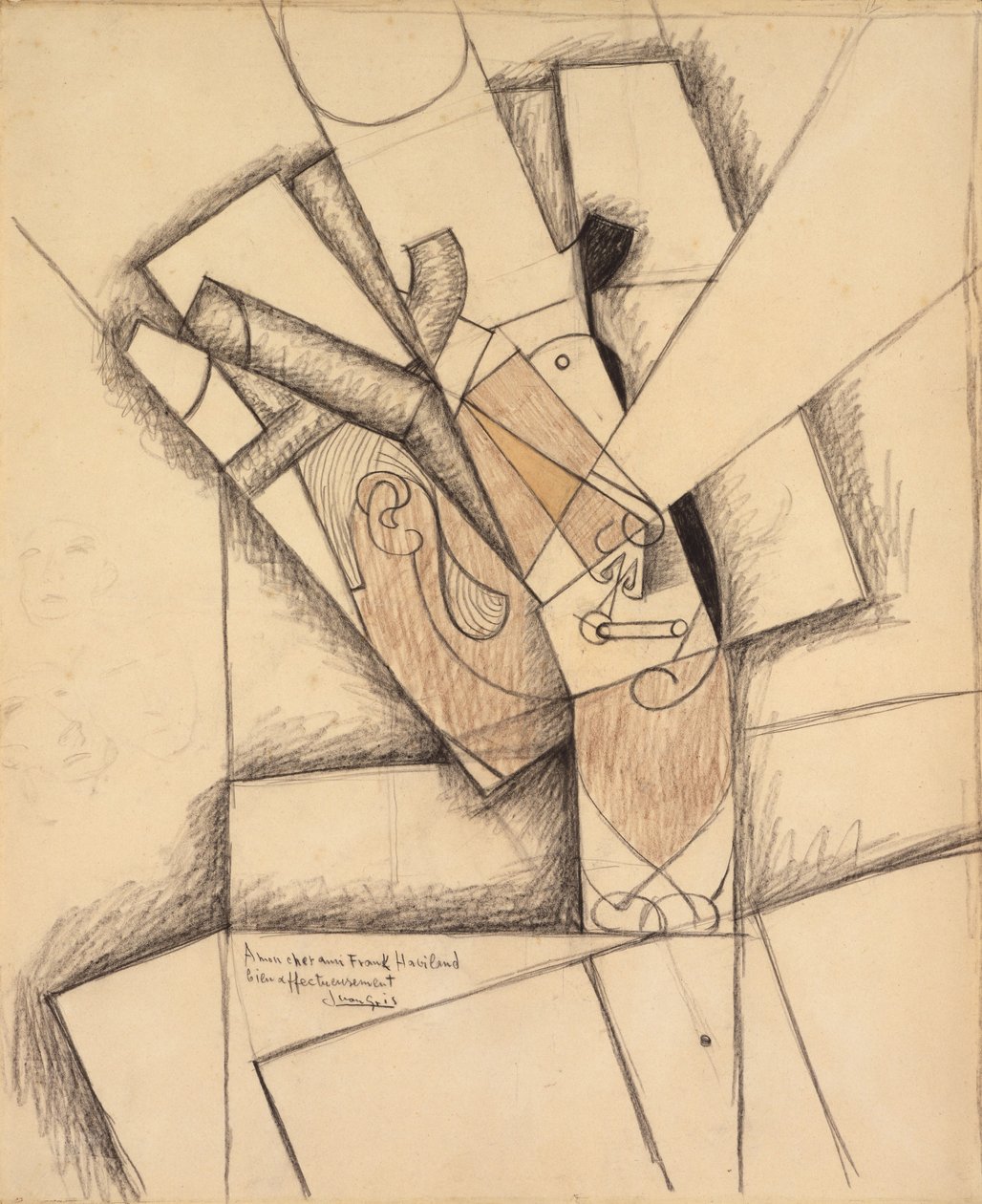 The Smoker, 1913 (kull, fargestift og vask på papir) av Juan Gris