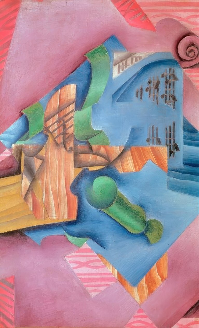 Fiolin og glass (stilleben) av Juan Gris