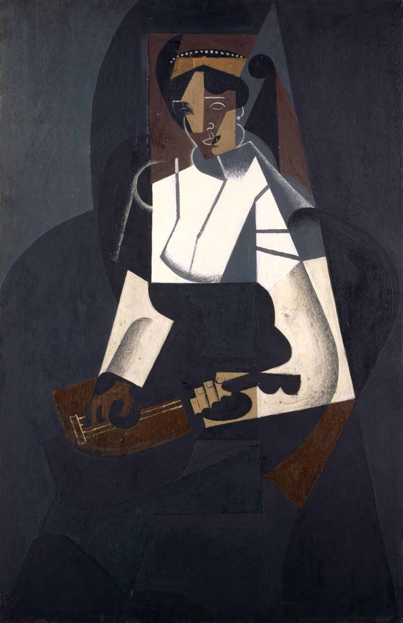 Kvinne med mandolin, etter Corot, 1916 (olje på kryssfiner) av Juan Gris