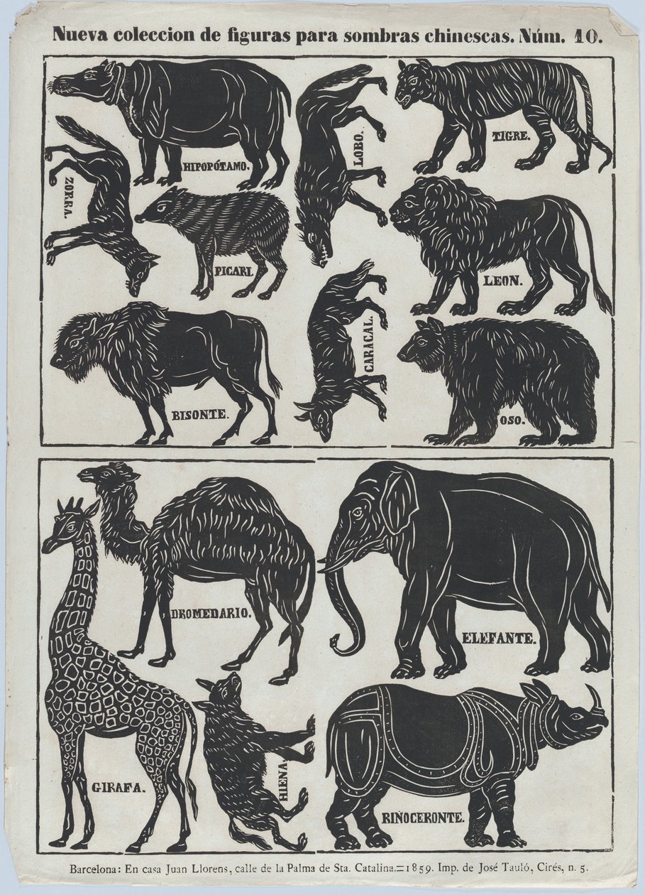 Ark 10 med figurer for kinesiske skyggedukker, 1859. av Juan Llorens