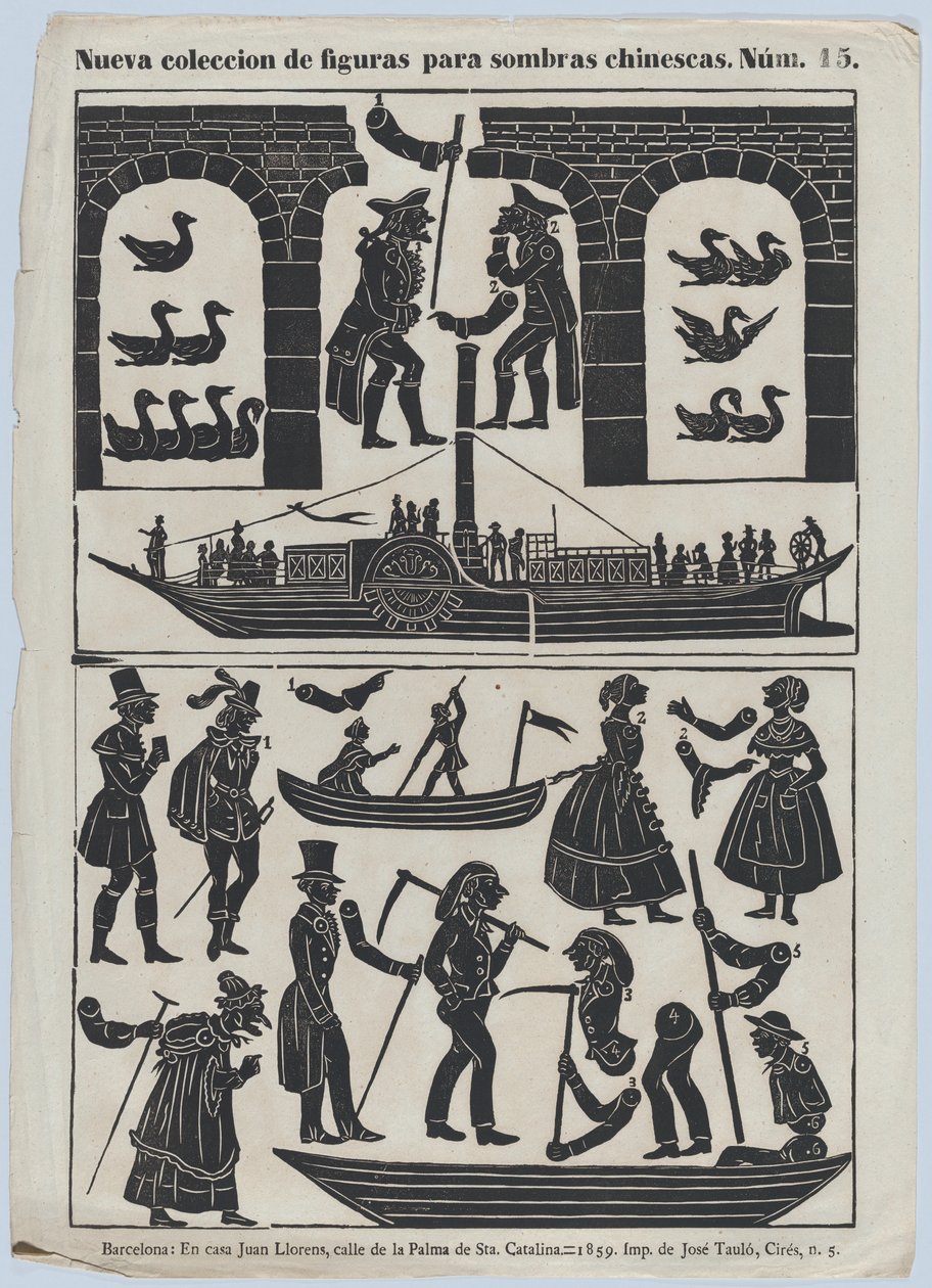 Ark 15 med figurer for kinesiske skyggedukker, 1859. av Juan Llorens