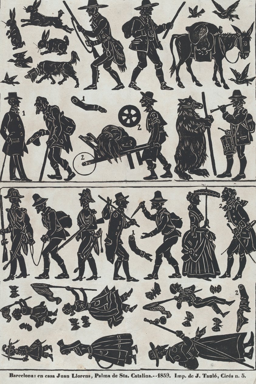 Ark 2 med figurer for kinesiske skyggedukker, 1859. av Juan Llorens