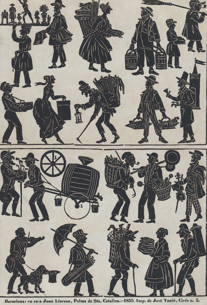 Ark 3 med figurer for kinesiske skyggedukker, 1859. av Juan Llorens