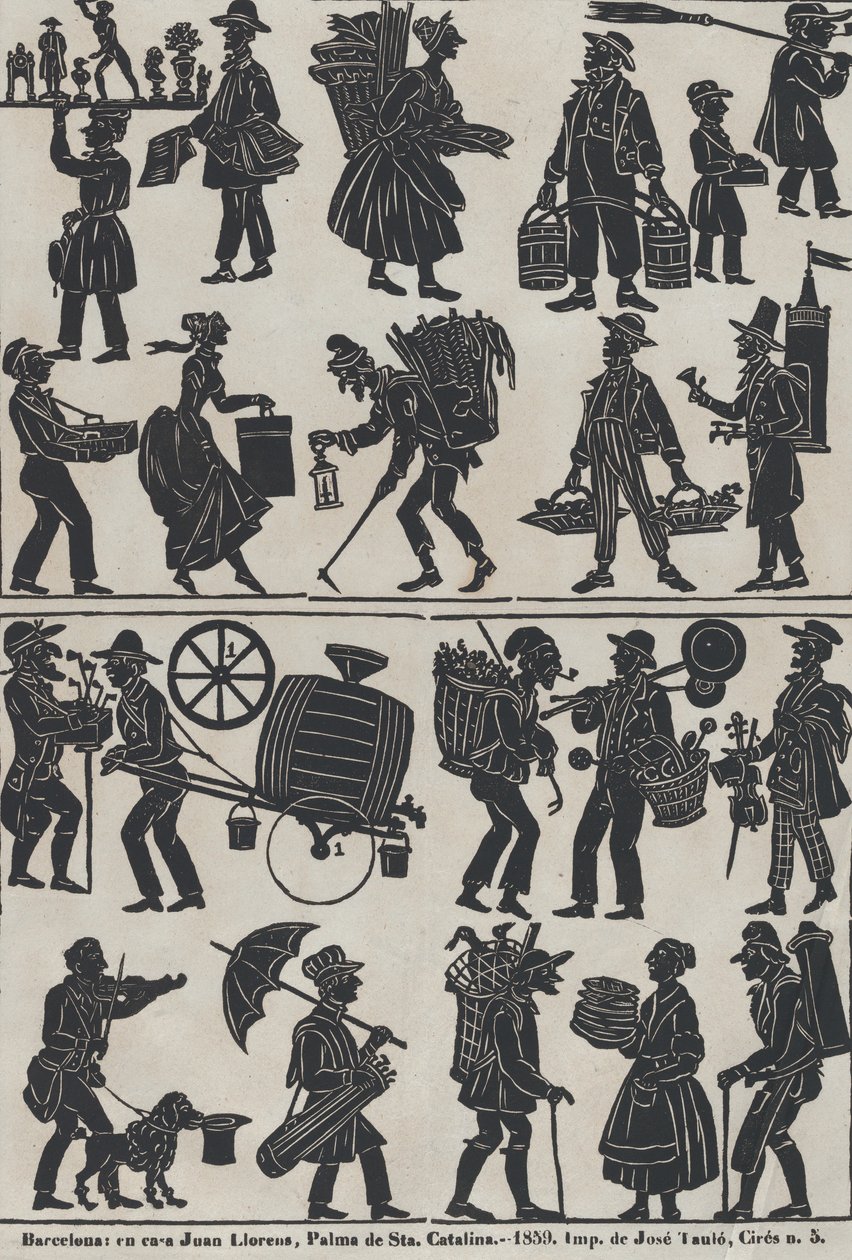 Ark 3 med figurer for kinesiske skyggedukker, 1859. av Juan Llorens
