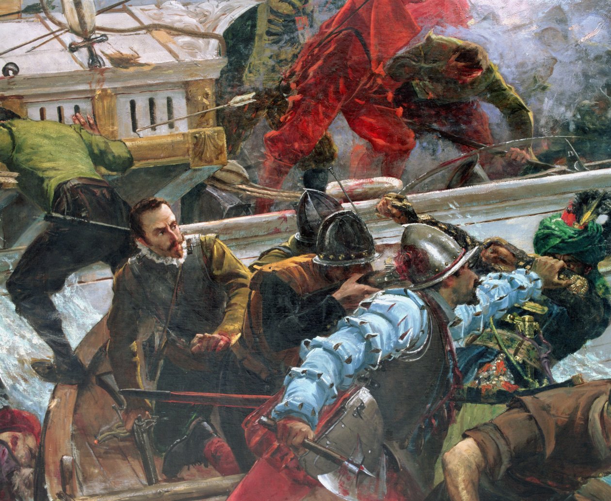 Slaget ved Lepanto i 1571, detalj av soldater av Juan Luna y Novicio