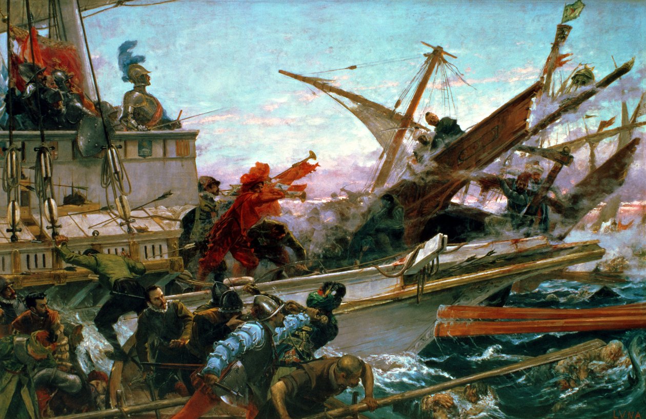 Sjøslaget ved Lepanto, ført av Don John av Østerrike (1547–78) i 1571 av Juan Luna y Novicio