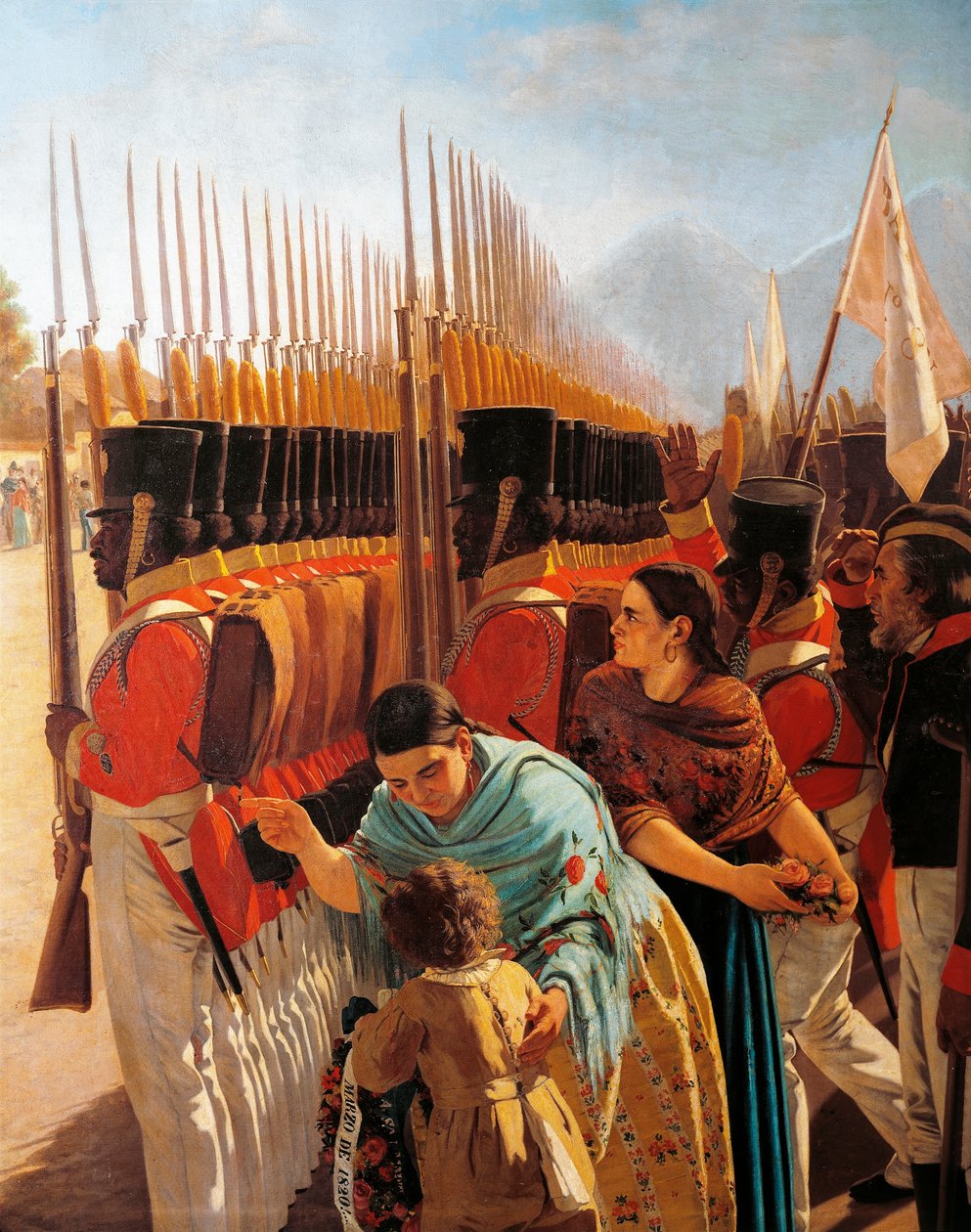 Tropper i Rancagua, detalj fra maleri av Juan Manuel Blanes med general San Martin, Argentina av Juan Manuel Blanes
