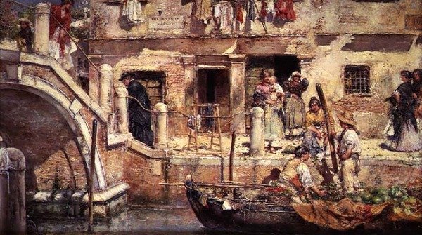 På en venetiansk kanal (olje på panel) av Juan Pablo Salinas Tervel