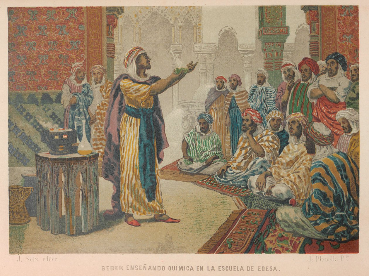 Geber underviste i kjemi ved School of Edessa, 1879. av Juan Planella y Rodríguez