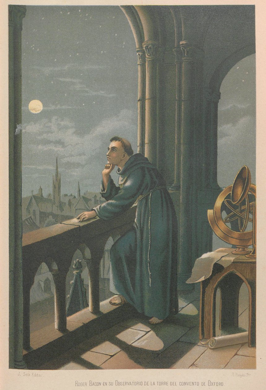 Roger Bacon. Fra: Vitenskap og dens menn, 1879. av Juan Planella y Rodríguez