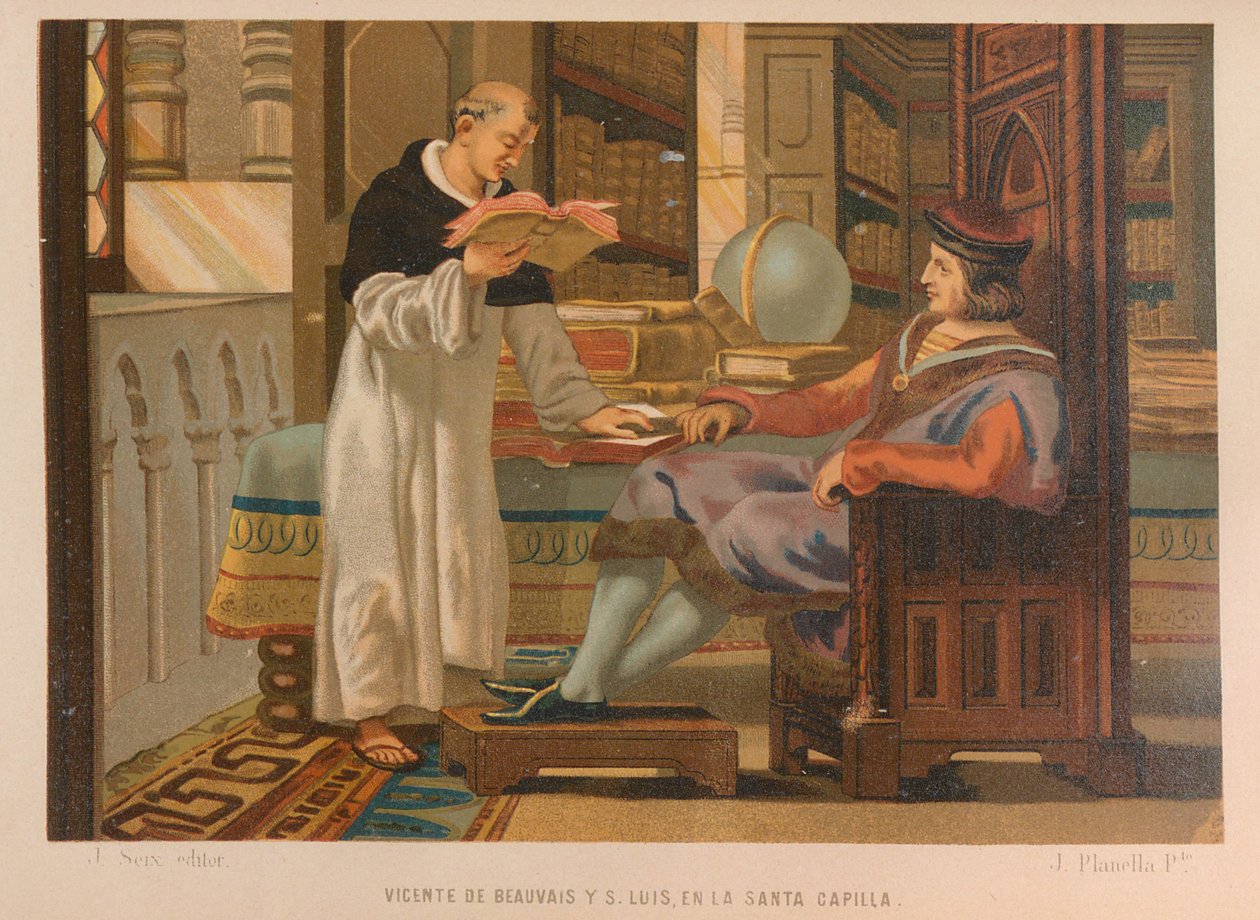 Vincent av Beauvais og Saint Louis. Fra: La ciencia y sus hombres, 1879. av Juan Planella y Rodríguez