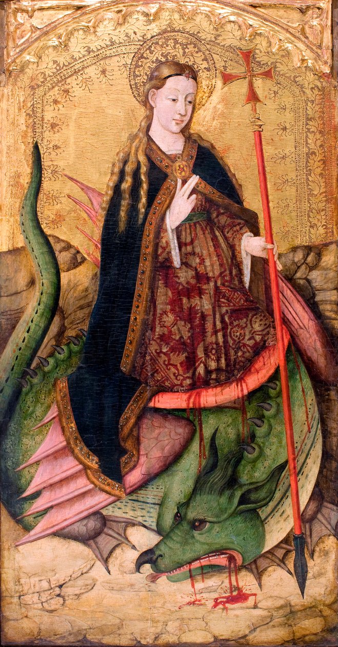 Saint Margaret of Antioch of Pisidia or Saint Marine"" - Saint Margaret - Pezinture av Juan Rexach (aktiv 1431-1482) - ca 1455 - Tempera på panel - 123x65 - Museu Nacional d