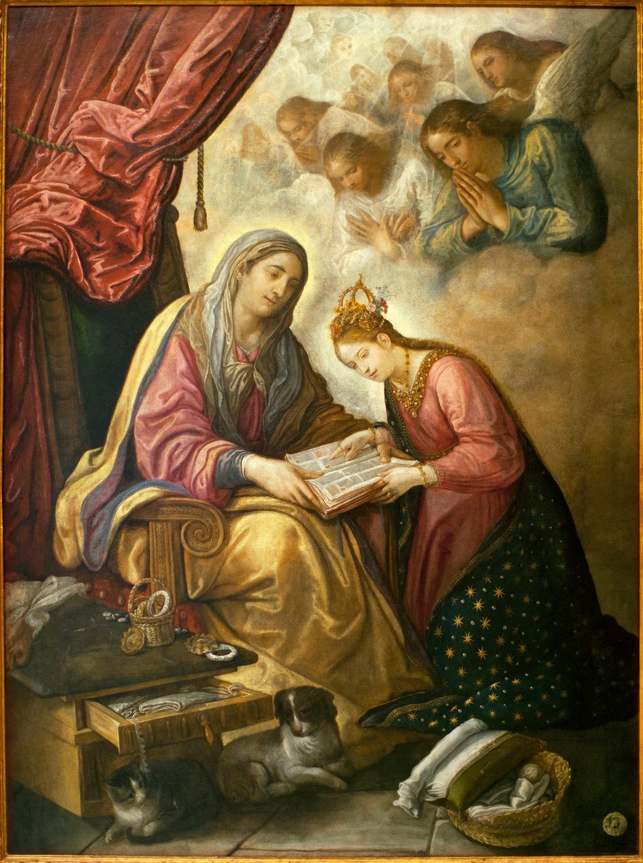 Saint Anne lærer å lese for jomfruen - Maleri av Juan de Roelas (ca. 1558/1560-1625), olje på lerret, ca. 1615 - Museum of Fine Arts i Sevilla, Spania av Juan de Roelas