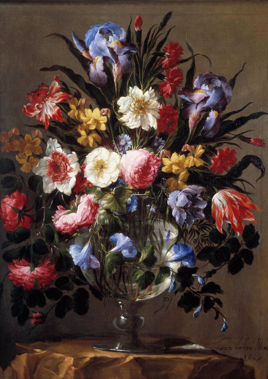 Blomsterbukett. Maleri av Juan De Arellano (1614-1676) Ec. Esp. av Juan de Arellano