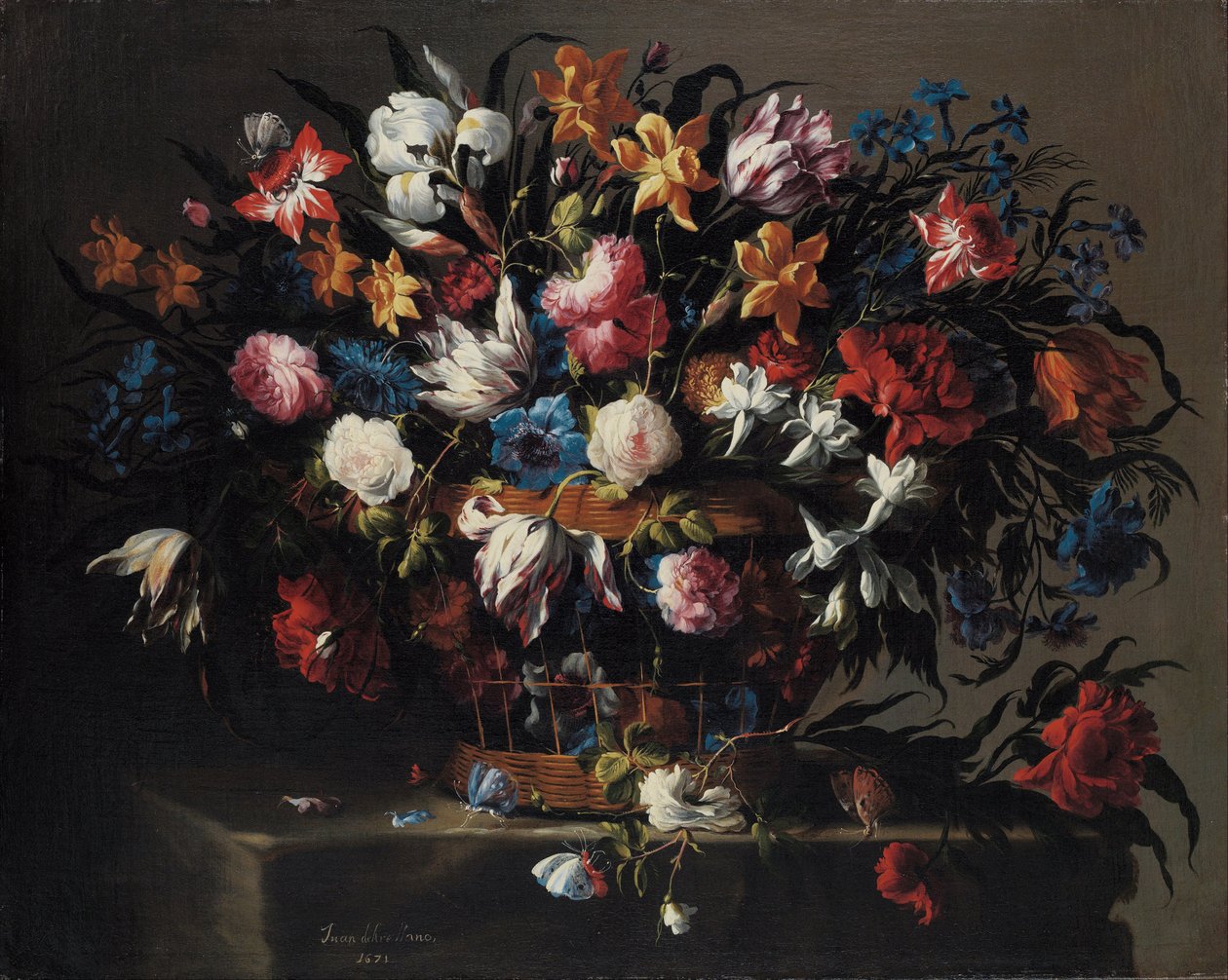Liten kurv med blomster, 1671 av Juan de Arellano