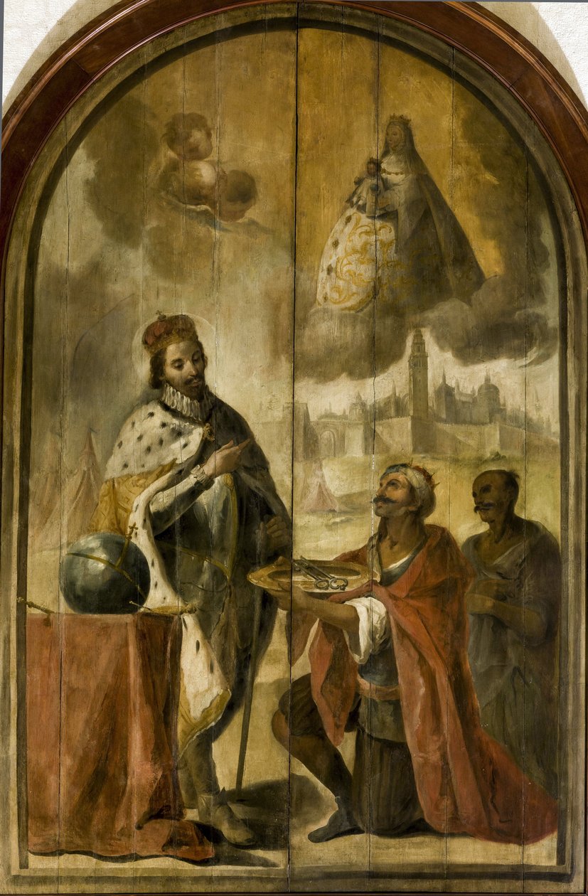 Ferdinand III de Castille - Overgivelsen av Sevilla - Rokokko : Den mauriske kong Axataf overrakte nøklene til byen til kong Ferdinand par Espinal, Juan de (1714-1783), ca. 1750. Olje på tre, 300x200. Ayuntamiento de Sevilla av Juan de Espinal
