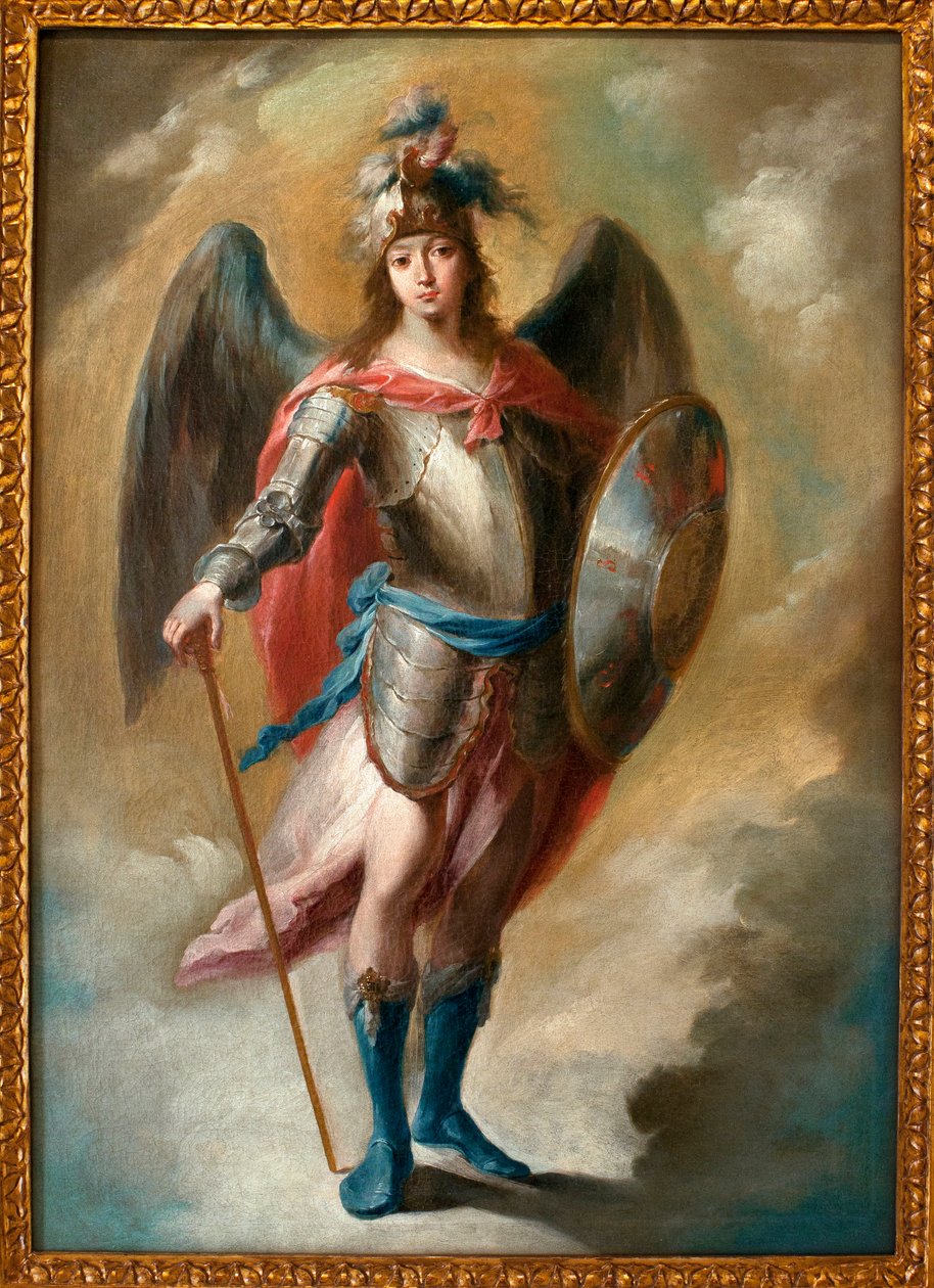 Erkeengelen Saint Michael - Maleri av Juan de Espinal (1714-1783), olje på lerret, ca. 1780 - Museum of Fine Arts i Sevilla, Spania av Juan de Espinal