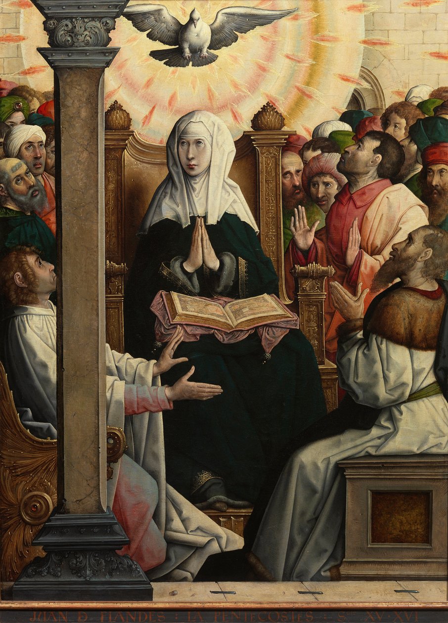 ""Pentecote"" (pinse) Maleri av Juan de Flandes (vers 1465-1519) 1514-1519 Dim 110x84 cm Museo del Prado, Madrid av Juan de Flandes