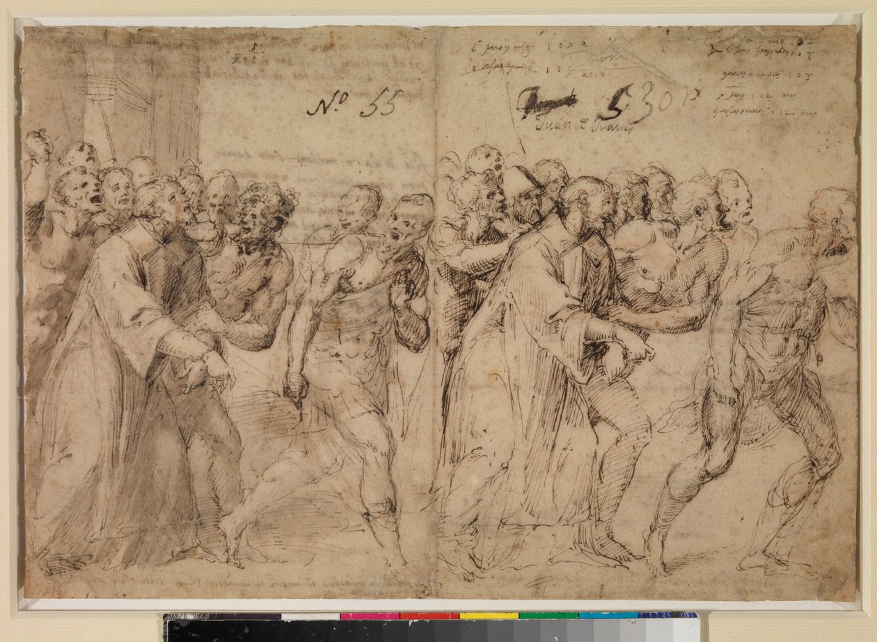 To studier for "Saint Stephen Being Led to His Martyrdom" (recto), 1556 av Juan de Juanes