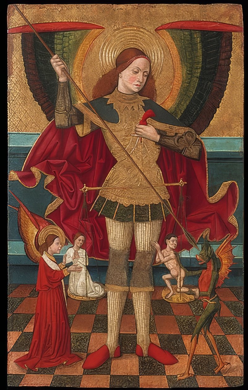 Erkeengelen Michael veier de dødes sjeler. Rundt 1485 av Juan de la Abadía